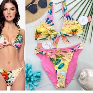 PQ Swim Yellow and Pink Floral Bikini Top - reversible